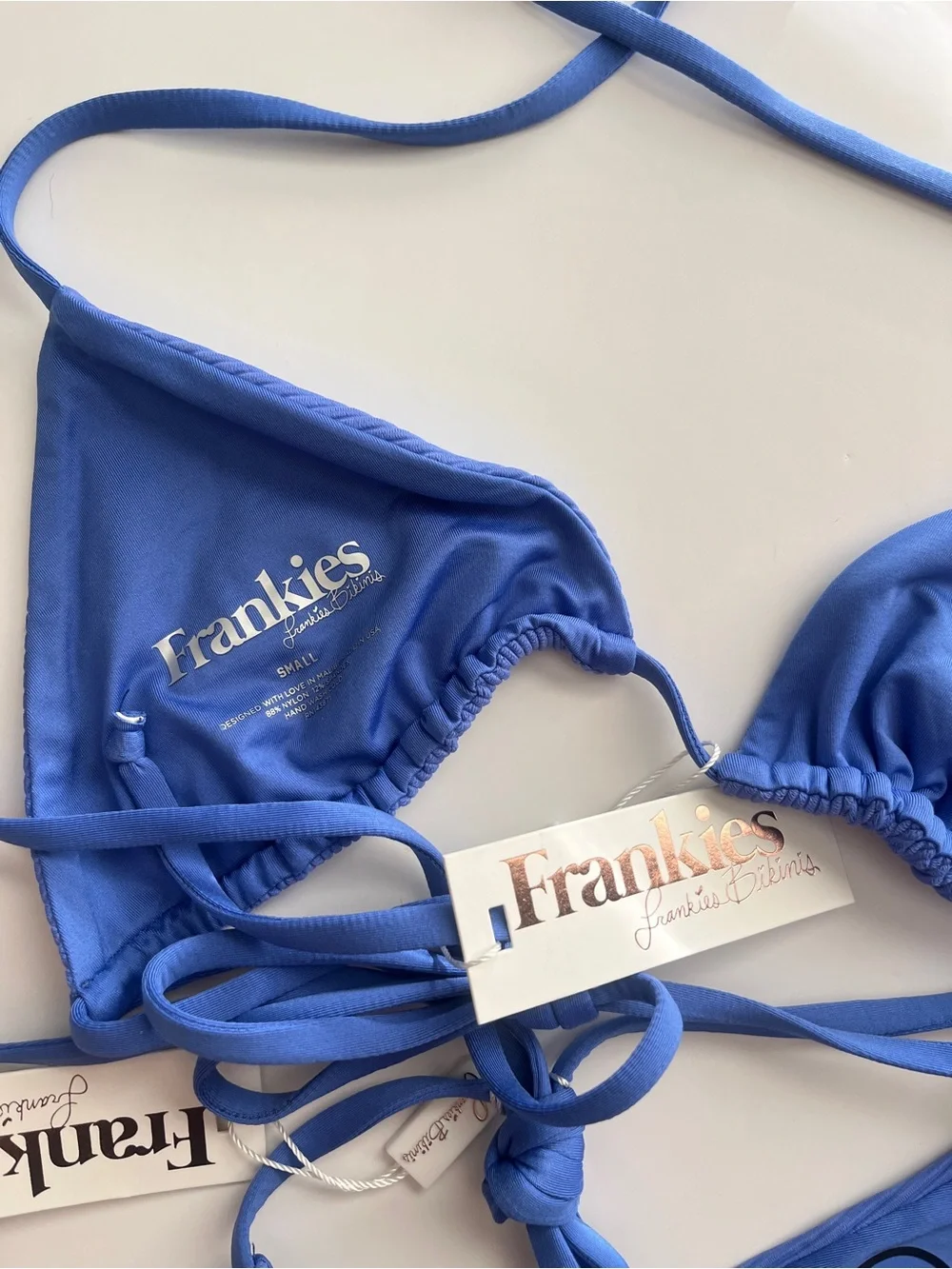 NWT Frankie’s Bikinis Top & Bottom Ribbed Blue Sz S